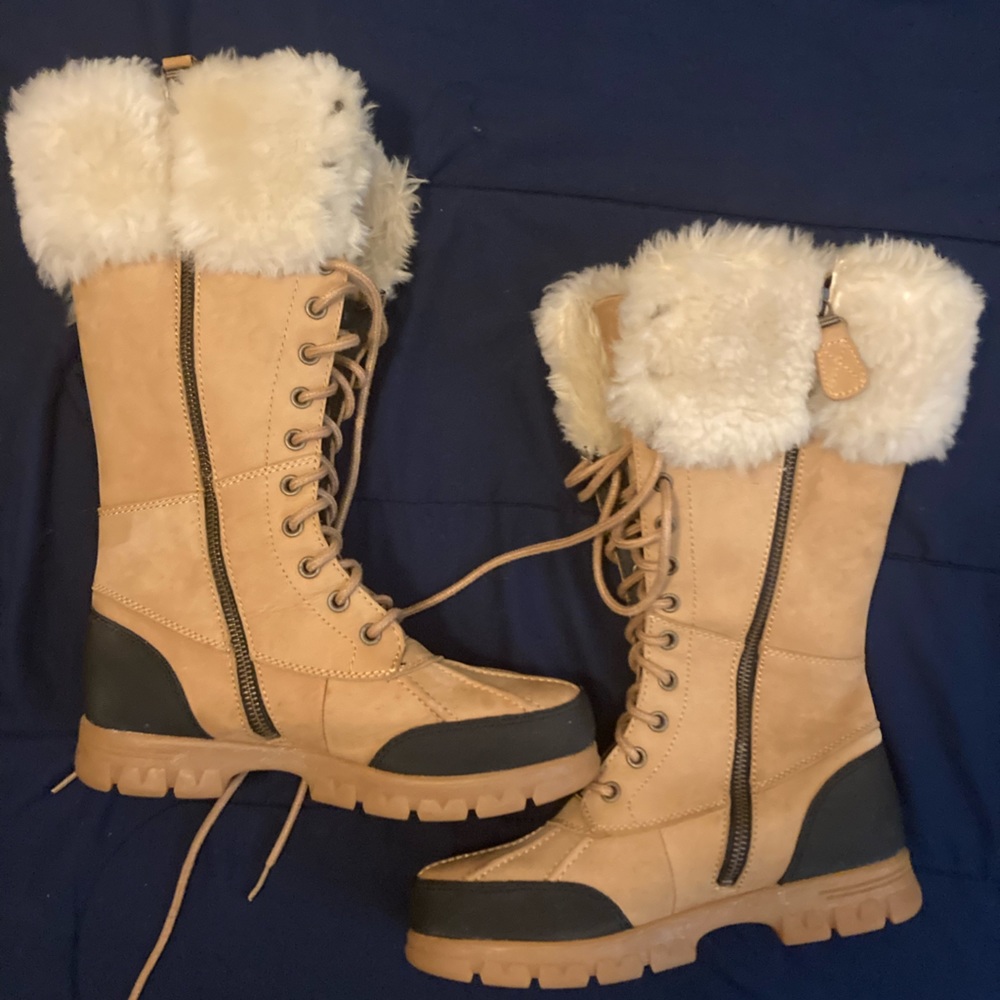 Ralph Lauren Women 5.5B Polo Boots Quincy Fur Leather Mid-Calf Duck